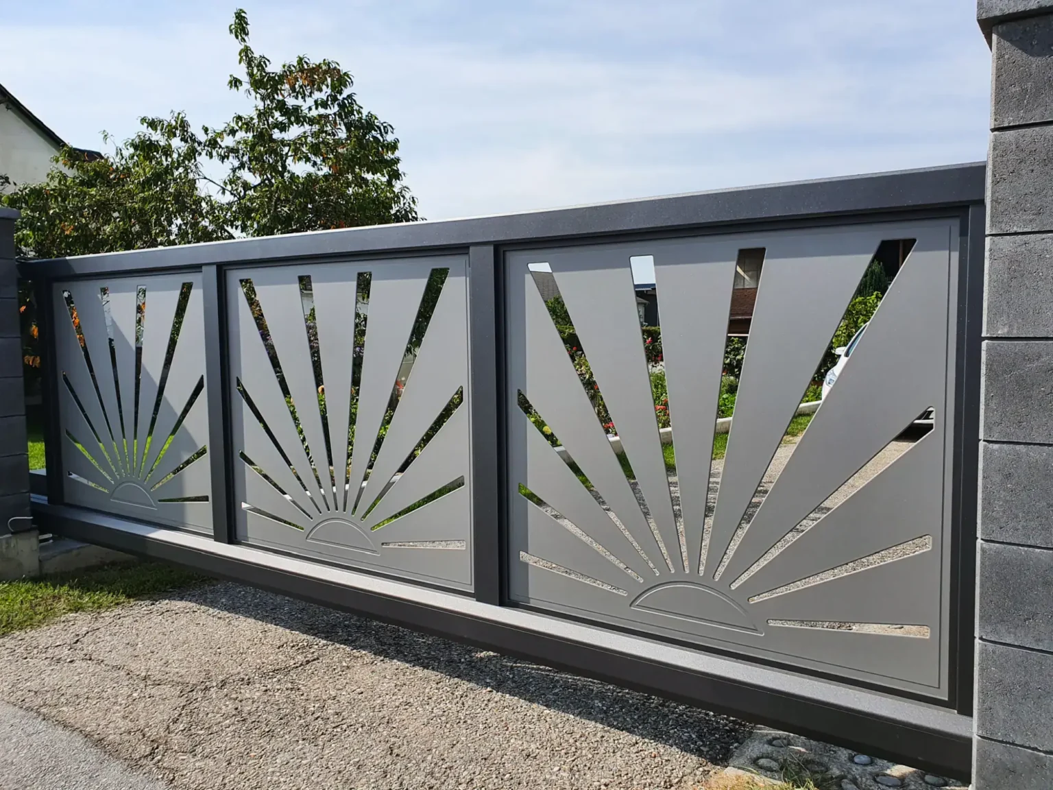 Aluminiumzaun, Brix Zaun, Metallzaun, Flat Design, Motivblech, Sichtschutz, Schiebetor