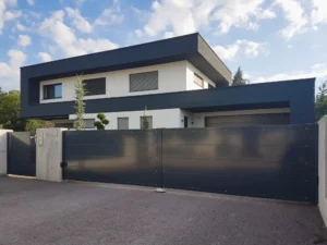 Aluminiumzaun, Brix Zaun, Metallzaun, Frontflat , Vollblech, Sichtschutz, Flügeltor, Gehtüre