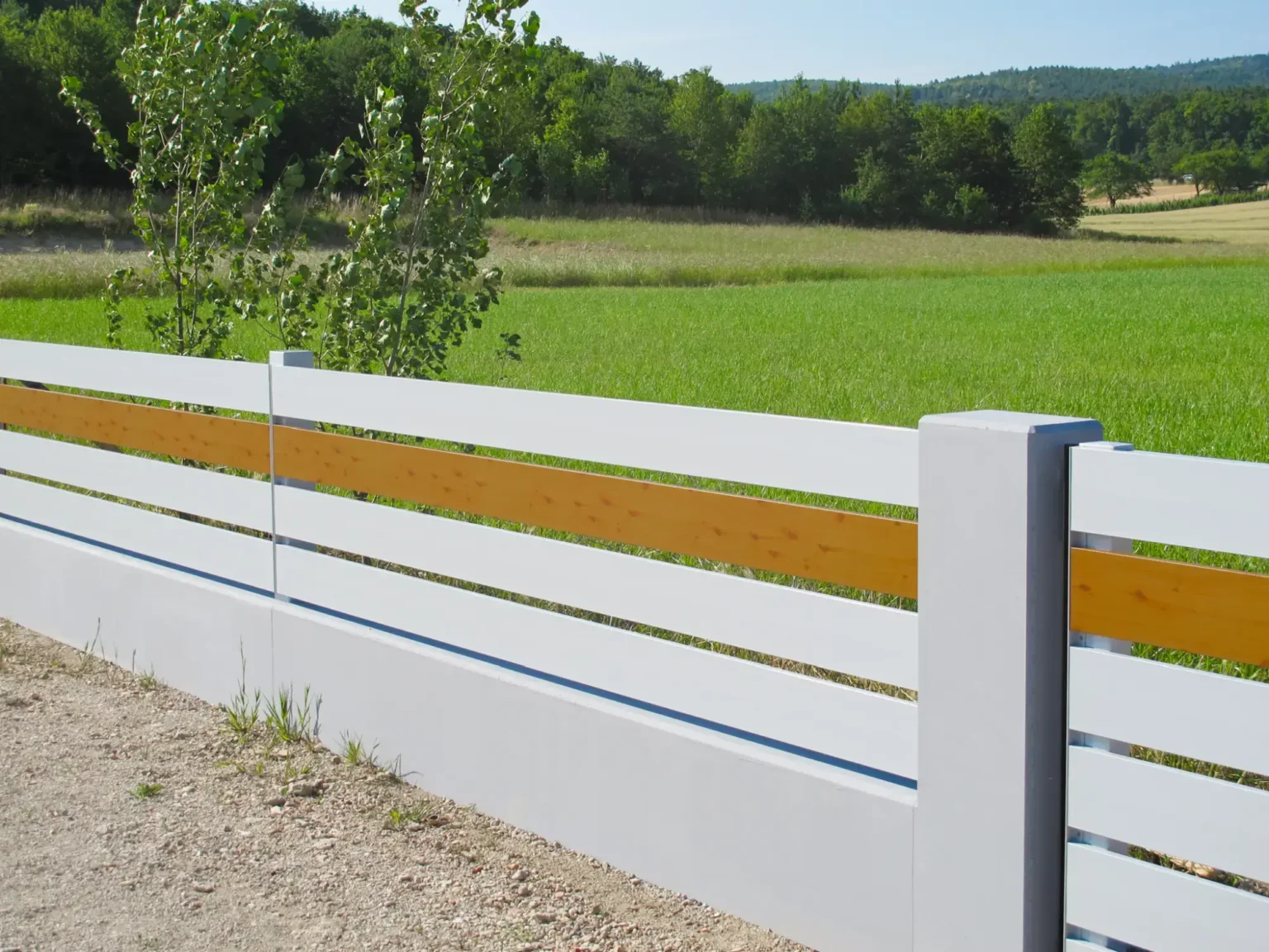 Aluminiumzaun, Brix Zaun, Metallzaun, Frontline, Horizontal, Zaunfeld, Holzoptik