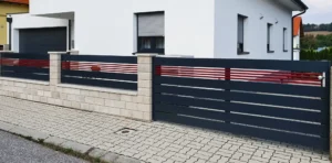 Aluminiumzaun, Brix Zaun, Metallzaun, Frontline, Horizontal, Zaunfeld, Flügeltor