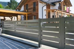 Aluminiumzaun, Brix Zaun, Metallzaun, Frontline, Horizontal, Schiebetor, Gehtür, Zaunfeld, Postkasten