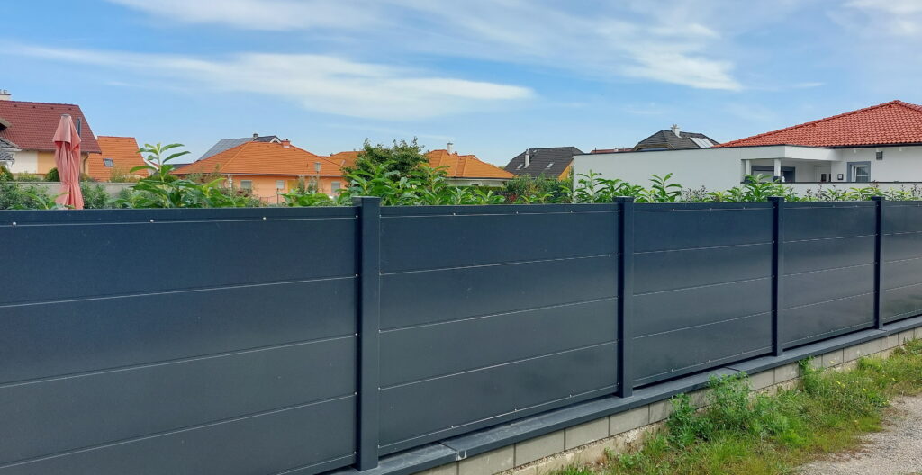 Aluminiumzaun, Brix Zaun, Metallzaun, Front Flat , Vollblech, Sichtschutz, Zaunfeld