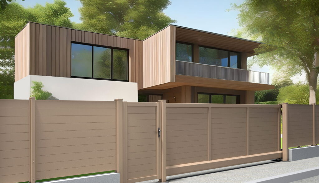 brix Alu Tor, Alu Zaun, Schiebetor, Zaunfeld, Beige, Braun, Sand